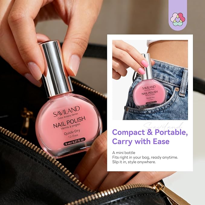 SAVILAND Color Artistry Nail Polish Set: 12 Colors Sheer White Nudes Pink Nail Polish Air Quick Dry Fingernail Polish 12-Free Nail Lacquer DIY Manicure Gift for Girls Women