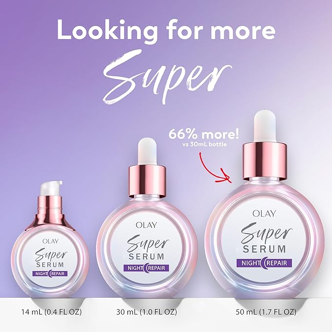 Olay Super Serum Night Repair Fragrance-Free - Niacinamide Peptide Salicylic &amp Lactic Acid Glycerin ?- 5-in-1 Skin Care Benefits - Hydrating Evens Tone Reduces Dark Spots Anti-Aging 1.0 Oz