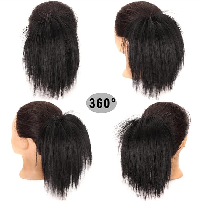 Hair Accessories 1 Pack Synthetic Messy Bun with Elastic Rubber Band Wig Straight Hair Ponytail Extensions Hair Bun for Women Hair Pieces For Women(Dimgrey)