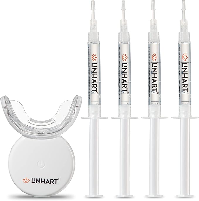 LINHART Teeth Whitening Kit with LED Light - Tooth Whitener Gel Dental Whitening Gel Syringes with 35% Carbamide Peroxide and 16-Led Whitening Light - No Sensitivity Whitens Teeth