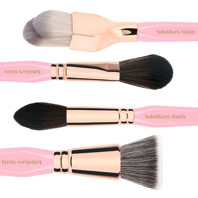 Bdellium Tools Pink Golden Triangle Face Makeup Brush Set - with Soft Synthetic Bristles and Rose Gold Brass Ferrule for a Flawless Appearance (Pink 4 pcs)