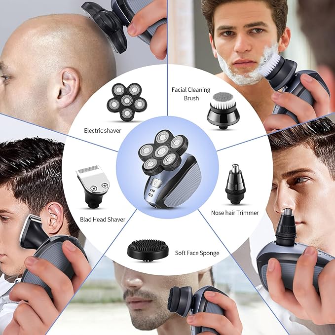Head Shavers for Men - Upgraded Multifunctional Bald Head Shaver Waterproof Electric Razor for Men Cordless Rechargeable Shaving Grooming Kit (Blue)