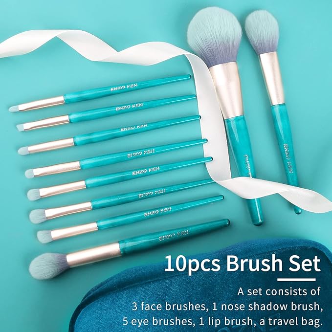 Blue Makeup Brushes Set with Case by ENZO KEN Vegan Makeup Brush Set Professional Cosmetic Brushes Makeup Set Make up Brushes Vegan Make up Brushes Set Professional Wooden Makeup Brush Set Vegan