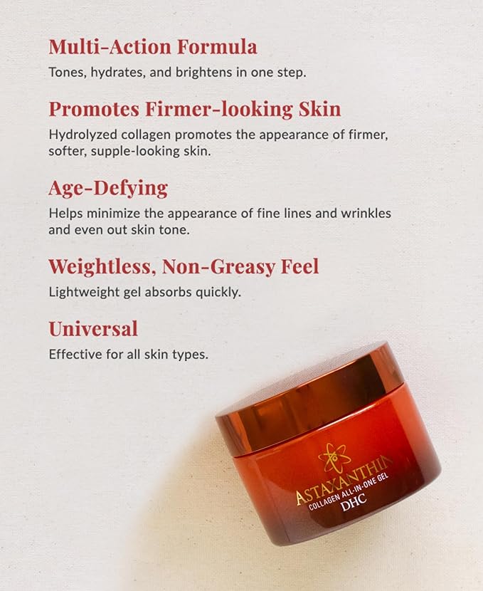 DHC Astaxanthin Collagen All-in-One Gel Brightening Daytime Facial Moisturizer Lightweight Toning Hydrating Absorbs Quickly Collagen Fragrance and Colorant free Ideal for all Skin Types