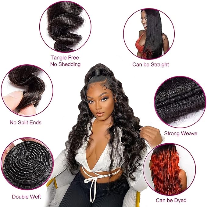 Loose Wave Bundles With 4X4 Lace Closure Free Part Human Hair Loose Deep Wave Bundles with Closure 12A 100% Unprocessed Brazilian Virgin Hair Extensions 20 22 24+18 Inch
