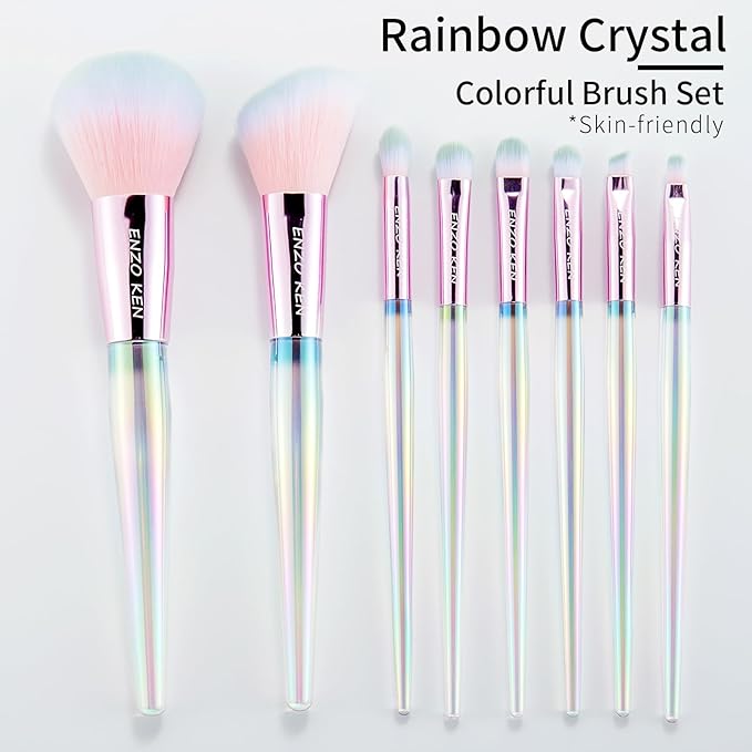 Rainbow Crystal Makeup Brushes Set Professional Vegan Makeup Brush Set with Case by ENZO KEN Bedazzled Cosmetic Brushes Makeup Set Sparkly Make up Brushes Set Professional Makeup Brush Set Vegan.
