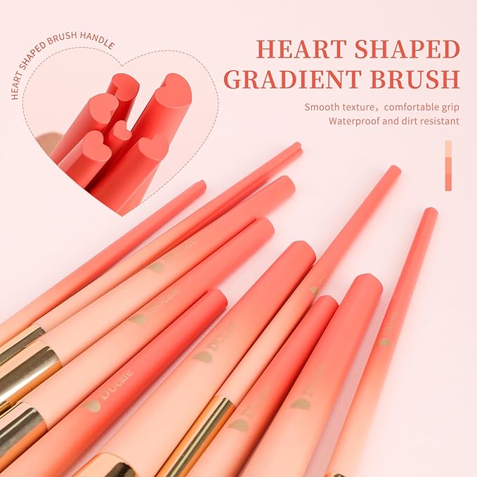 DUcare Makeup Brushes Set 14Pcs Love Struck Makeup Brush Set Premium Synthetic Kabuki Foundation Blending Face Powder Blush Concealers Eye Shadows Brushes