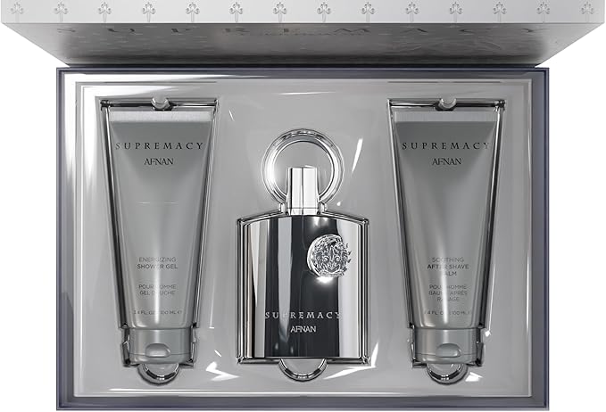 AFNAN Gift Set Supremacy Silver Eau De Parfum 100 ML + after Shave 100 ML + Shower Gel 100 ML Perfume Gift Set For Men