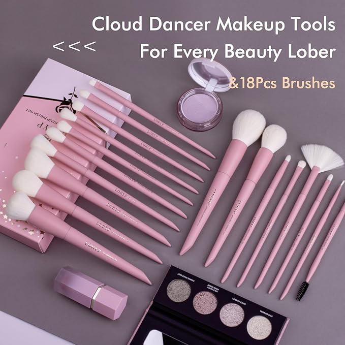LORYP Makeup Brushes Set Labeled 18 Piece Face and Eye Brush Set Ultra soft hair Foundation Concealer Blush Contour Blending Eyeshadow Pink Brush kit