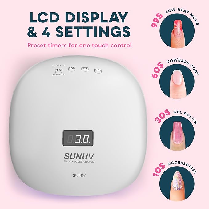 SUNUV UV LED Nail Lamp UV Light for Nails Compatible with All Gel Polish 36 LEDs with 4 Timer Settings LCD Display for Home Salon SUN4 Black