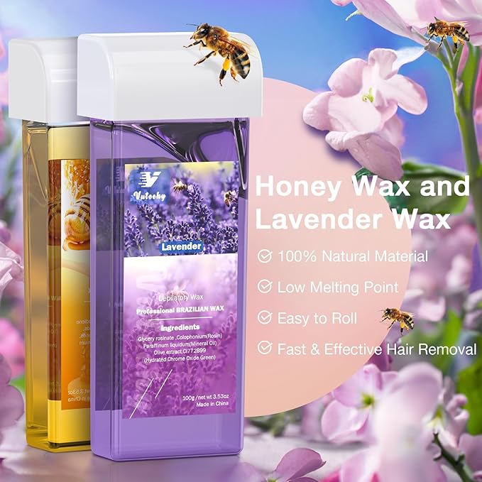 Roll on Waxing Kit Roll on Wax Kit for Hair Removal Waxing Kit at Home Wax Roller Kit for All Skin Types Body Sensitive Skin Unisex with 2 Soft Cartridges &amp 50 Pcs Strips