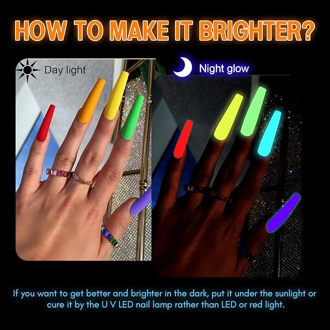 SAVILAND Glows in The Dark Nail Polish Set 24 Holiday Brighrly Colors Luminous Quicking-drying U V Neon Gel Nail Polish Set Reflective Glow Effect Full Coverage Easy to Use Gel Polish Holiday Gifts