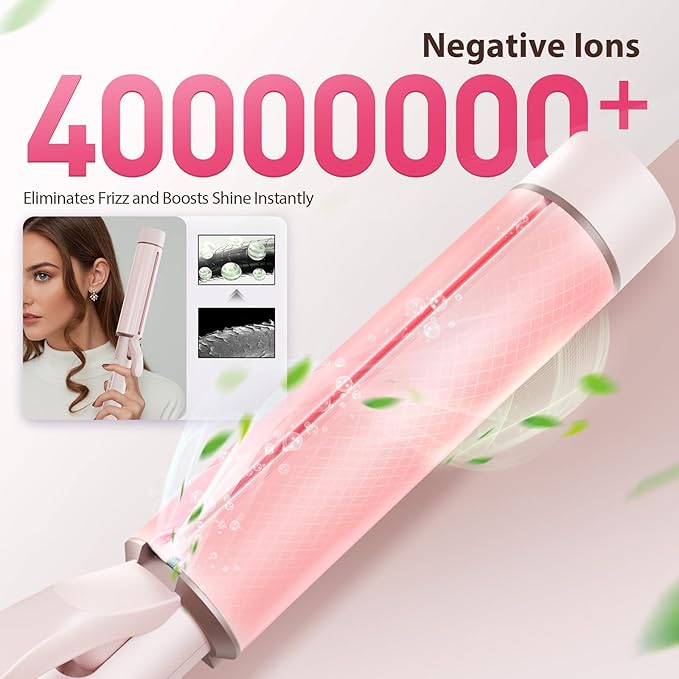 1.5 Inch Extra Large Curling Wand for Long Hair - Ceramic Tourmaline Barrel with 40000000 Negative Ions Defined Curls and Easy to Use with Temperature Control for All Hair Types