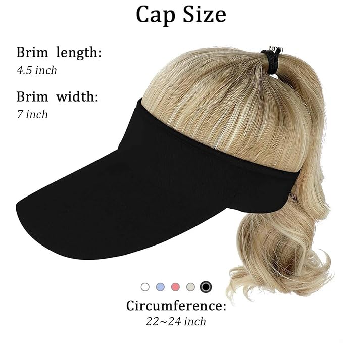 Visor Hat Wig for Women Baseball Cap Wig With Curly Synthetic Hair Extensions Ponytail Cap Wig Sun Hat With Hair Wig