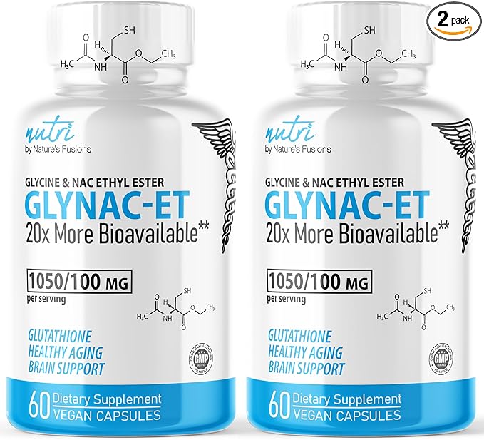GlyNAC-ET NAC Supplement N-Acetyl Cysteine Ethyl Ester (Pack of 2) - 20x More Bioavailable Than GlyNAC - Glycine &amp N-acetylcysteine Ethyl Ester Anti Aging Supplement Boost Glutathione (120 Capsul