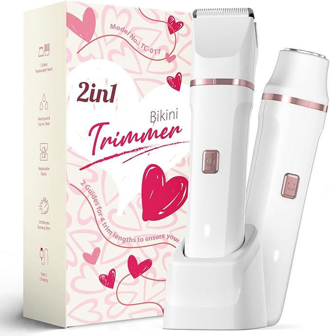 Electric Razor for Women Men - Wet Dry Shave Waterproof Bikini Trimmer Pubic Hair Removal Shaver with Hypoallergenic Ceramic Blades Facial &amp Body Groomer USB Recharge Birthday Gifts - White