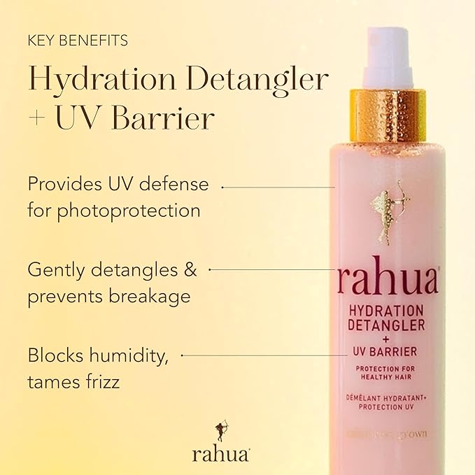 Rahua Hydration Detangler Spray + UV Barrier Vegan Leave In Hair Spray Conditioner for Added Shine Damage Protection Humidity &amp Frizz Control Oil Morete &amp Mango All Hair Types 6.5 Fl O