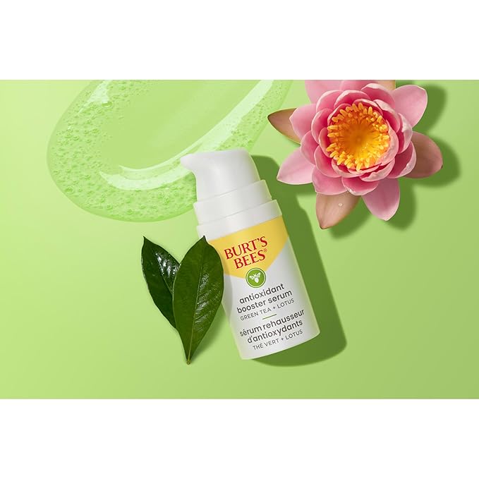 Burt's Bees Green Tea Face Serum Protects &amp Improves Skin Tone with Antioxidant Rich Green Tea &amp Lotus Naturally Brightening &amp Firming Lightweight - Antioxidant Booster Serum (1 oz)