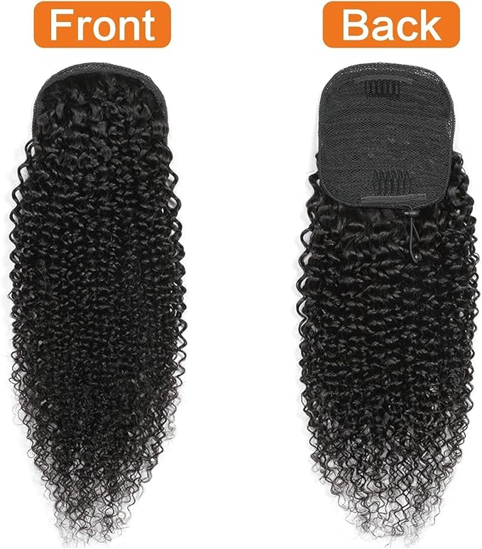 Datanala Brazilian Remy Kinky Curly Ponytail Extensions 22Inch Human Hair Drawstring Ponytail Extension Ponytail Clip in Hair Extensions Nature Black Color for Black Women