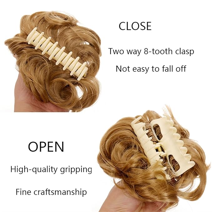 FRANCES Fake Hair Bun Synthetic Messy Bun Wavy Curly Bun Ponytail Hair Extensions Fancy Curly Bun Claw Clip Bun Wig For Women Hair Accessories (Color : 1pcs-10)
