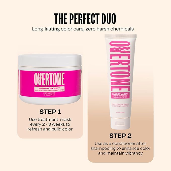 oVertone Color Depositing Conditioner - 8 oz Semi Permanent Hair Color with Shea Butter &amp Coconut Oil - Vegan Cruelty-Free - Extreme Magenta
