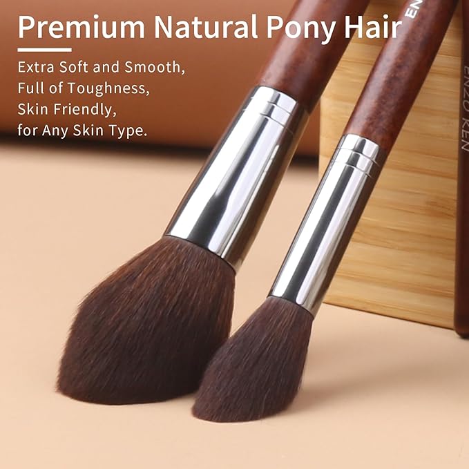 Walnut Makeup Brushes Set Professional Natural Pony Hair Makeup Brush Set with Case Cosmetic Brushes Makeup Set Natural Bristle Makeup Brushes Natural Hair Make up Brush Set Professional.