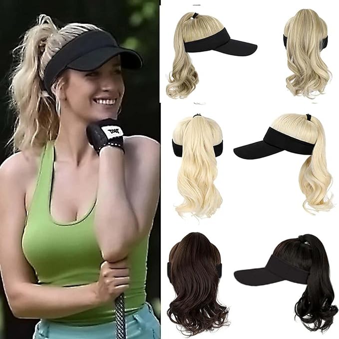 Hat Wig for Women Baseball Cap Wig with Curly Synthetic Hair Extensions Ponytail Cap wig Sun Hat with Hair