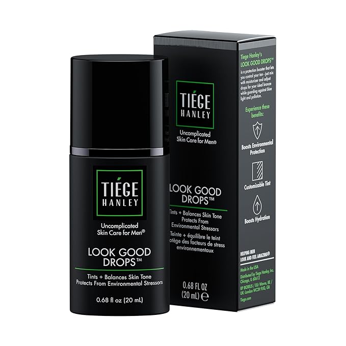 Tiege Hanley Look Good Tanning Drops for Men Daily Tinted Face Moisturizer Mix-In with Hyaluronic Acid for Hydration Natural Tan Finish and Antioxidant Support Men?™s Skin Care 20 ML
