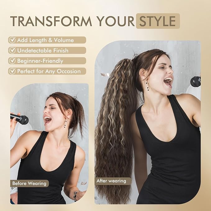Claw Clip in Ponytail Extension 30 Inch Long Wave Curly Pony Tail Hair Extensions for Women fluffy Natural Looking Synthetic Hairpiece for Daily Use.(Omber Burgundy 30Inch)
