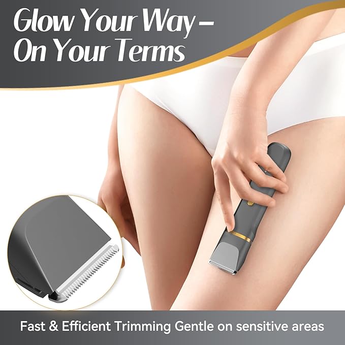 KINGTEE 5-in-1 Electric Bikini Trimmer for Women ? IPX7 Waterproof Shaver Cordless Body &amp Facial Razors for Women Ceramic Blades USB-C Rechargeable Painless Hair Removal Kit (Light Black)