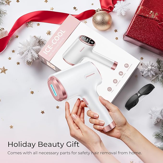 Laser Hair Removal for Women &amp Men 45°F Ice-Cooling Contact Safe &amp Virtually Painless Alternative to Salon IPL Hair Removal Device Long-Lasting Hair Removal from Home with Razor &amp Glas