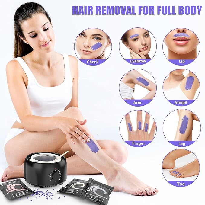 Waxing Kit - Wax Warmer for Hair Removal Hard Wax Kit with 14oz 5 Bags Hard Wax Beans for Full Body Legs Face Eyebrows Bikini Brazilian Waxing Kit for Women Men