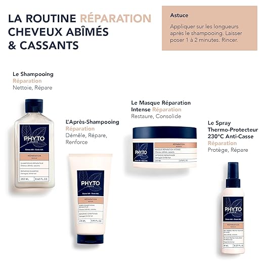 PHYTO PARIS REPAIR Intensive Restructuring Mask Vegan Silicone Free Restores and Strengthens Damaged Hair and Brittle Hair Fibers 6.76 fl.oz.