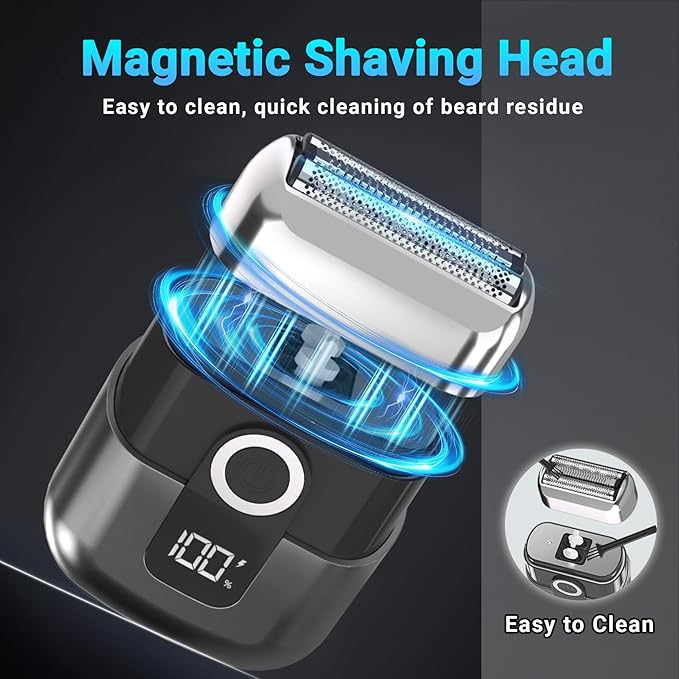 Electric Foil Shavers for Men: Mini Electric Razor Foil Shaver for Face IPX7 Waterproof Wet Dry Cordless Razor with 3 Floating Blades LED Display for Travel &amp Home USB Type C