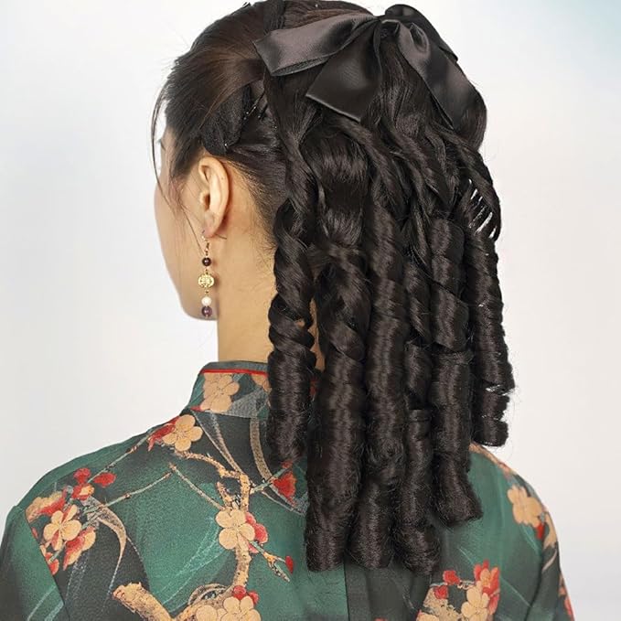 Hair Accessories Princess Curly Wig Ladies Fashion Cheongsam Wig Retro Styling Ponytail Hair Extension Curly Comb Curly Hair Bun Hair Pieces For Women(B)