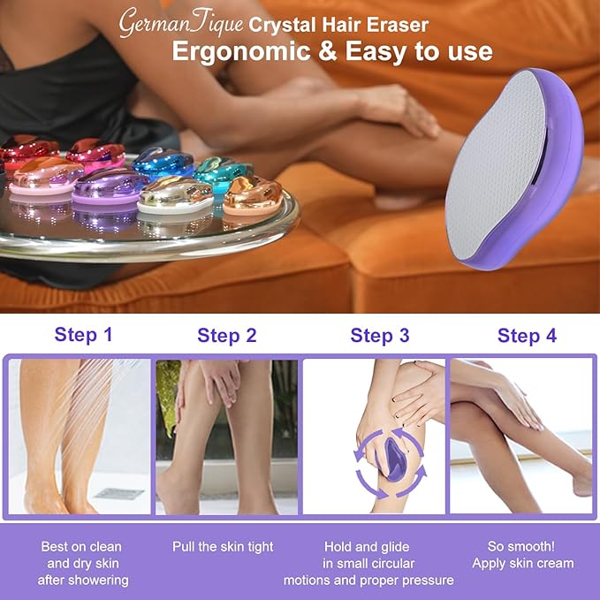 Crystal Hair EraserNatural Crystal Hair RemoverReusable Painless Nano Glass Hair Removal Device Without ShaverGentle Crystal Epilator and Exfoliator for Soft Silky Skin(Violet)
