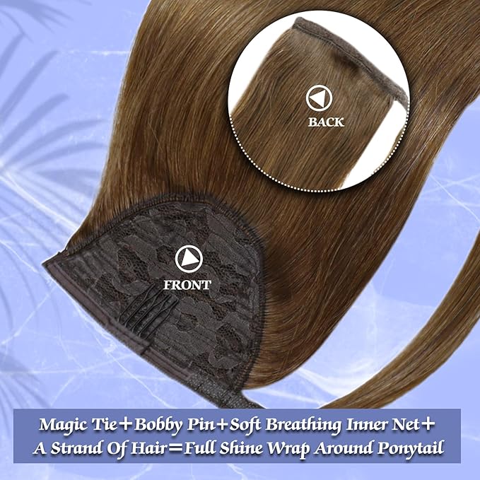 Full Shine Hair Ponytail Extension Dark Brown Ponytail Clip on Hair Extension Straight Brown for Short Hair 70g 14Inch