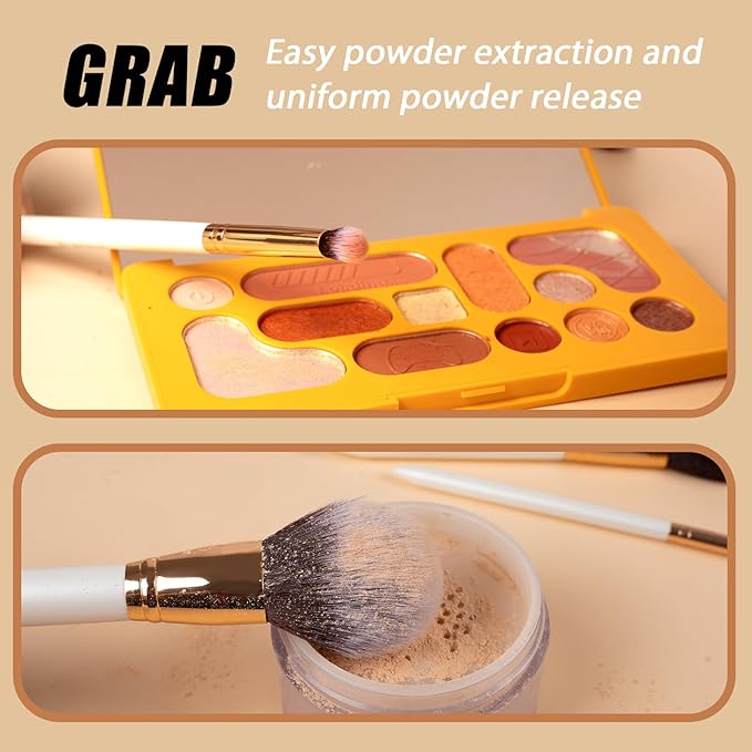 OMANIAC Makeup Brush Set Professional 12 Pearlescent Wood Handle Makeup Brushes Premium Cruelty-Free Synthetic Fiber Hair Travel Make up Brushes Set with Case (White).