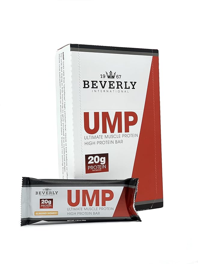 Beverly International UMP High Protein Bars - Almond Honey 20g of Protein 8g Fiber. All Natural Gourmet Ingredients. Soy Free Bar 12 Pack
