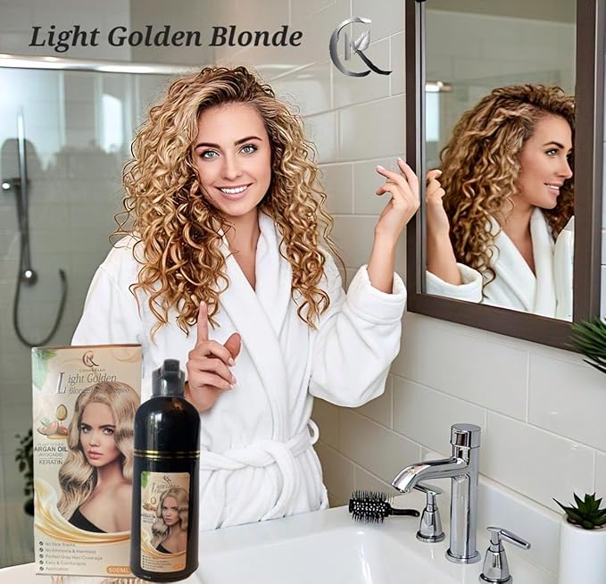 Hair Color Shampoo ? Argan Oil Avocado &amp Keratin | No Ammonia | Perfect Grey Coverage | Hair Moisturizing &amp Nourishment | Easy At-Home Application (Light Golden Blonde)