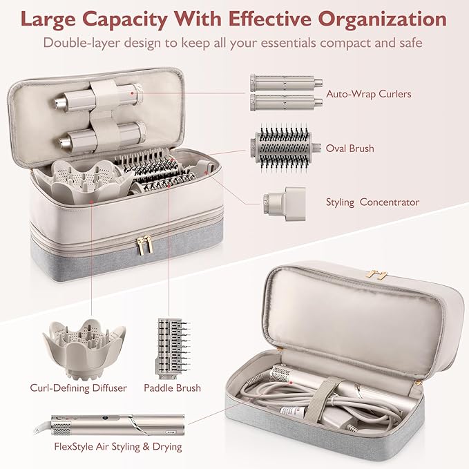 Travel Carrying Case for Hair Dryer Shark Flexstyle FlexFusion Airwrap Brush Double-Layer Hair Accessories Tools Storage Bag for Revlon Hairdryer Styler Organizer
