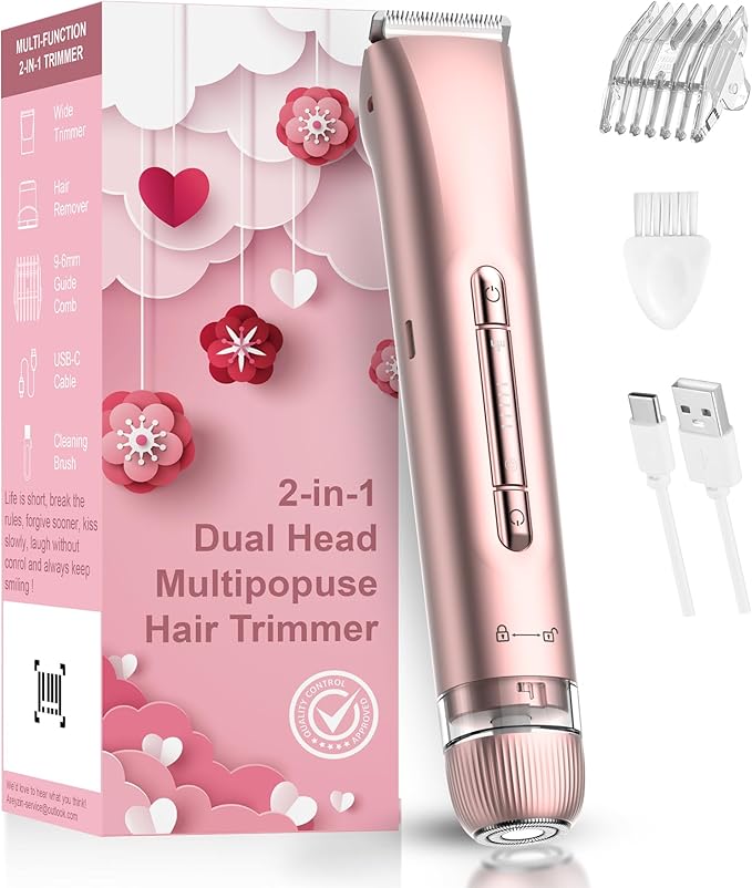 Dual Head Electric Shaver for Ladies for Facial Hair Removal IPX7 Waterproof Painless &amp Flawless USB Rechargeable for Pubic Bikini Body Face