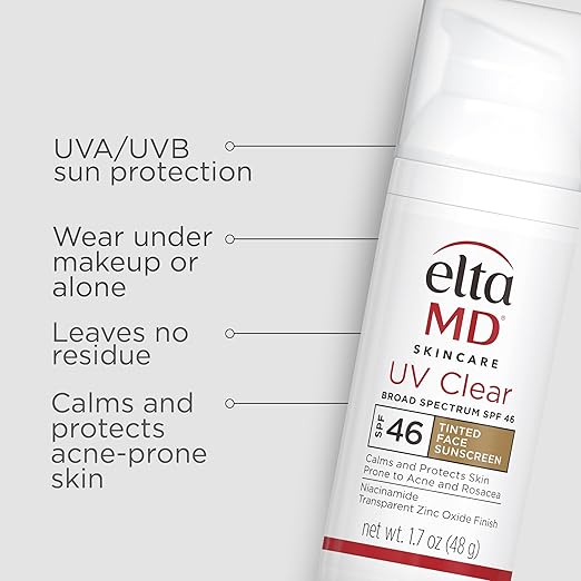 EltaMD UV Clear Tinted Face Sunscreen SPF 46 Oil- Free with Zinc Oxide Dermatologist Recommended