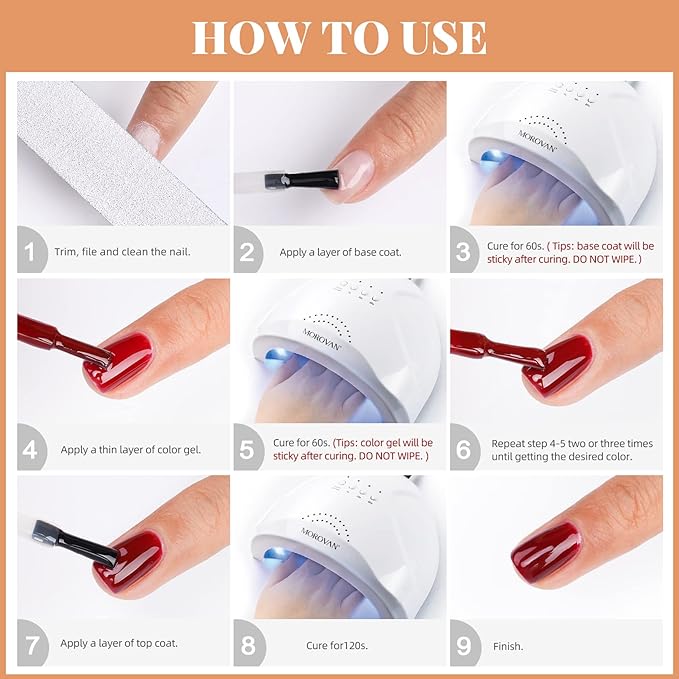 Morovan Gel Nail Polish Set - 36 Colors With UV Light 48W Lamp Base &amp Top Coats Tools Pure &amp Glitter Soak Off Kit Large Capacity Manicure Starter Set Gifts for Women