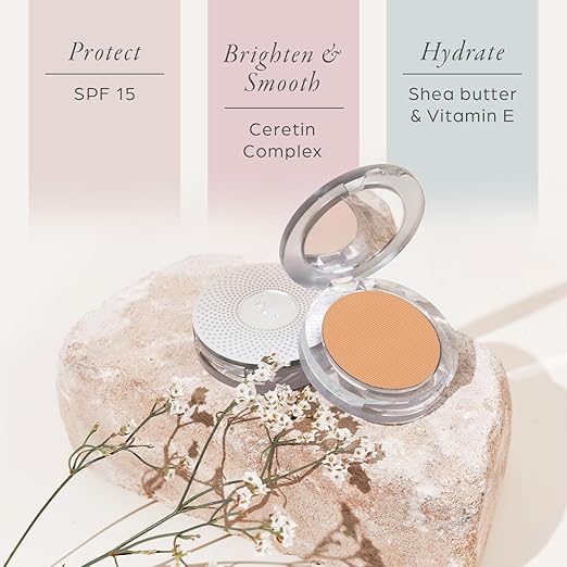 P?R MINERALS 4-in-1 Pressed Mineral Makeup Powder Foundation with SPF 15 - Concealer &amp Finishing Compact Pressed Powder for Face - Buildable Medium to Full Coverage Foundation Powder