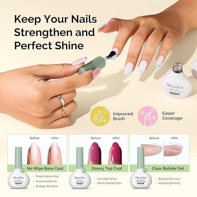 MelodySusie Gel Nail Kit with P-ART06G Cordless UV Lamp Christmas Gift for Women Plant Based HEMA Free Fall Nails Polish with No Wipe Top Coat Base &amp Builder Gel