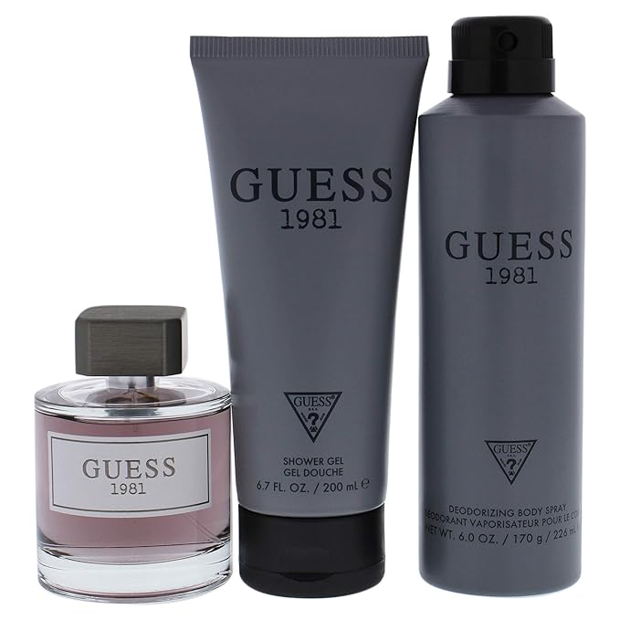 Guess 1981 for Men - 3 Pc Gift Set 3.4oz EDT Spray 6oz Deodorant Body Spray 6.7oz Shower Gel