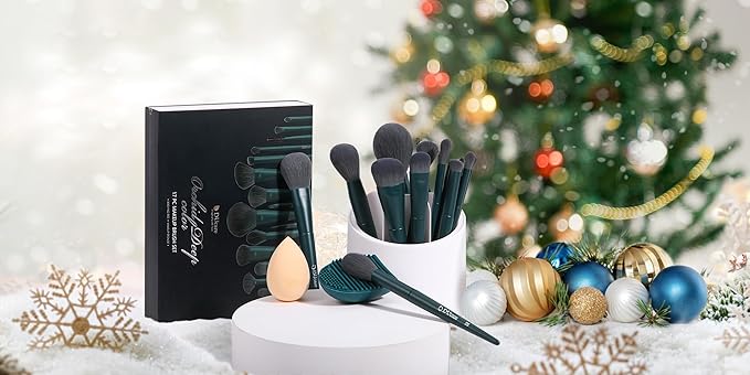 DUcare Christmas Makeup Gift Set 19 Pcs17pcs Brushes Brush 1pc Cleaning Mat and 1pc Makeup Sponge Professional Face Powder Eye Shadow Powder Liquid Brushes