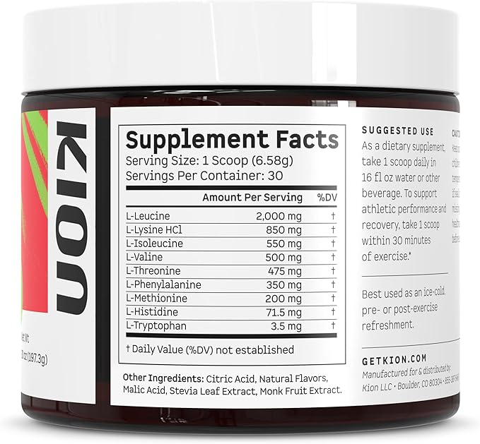 Kion Aminos Essential Amino Acids Powder - Essential Amino Acids Supplement for Muscle Recovery Essential Amino Energy EAAs Amino Acids Powder BCAA EAA BCAAs Amino Acids - 30 Servings Watermelon