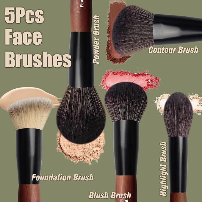 Makeup Brushes 16 Pcs Makeup Brush Set Professional Wood Handle Travel Make Up Brushes Set with Case Premium Cruelty-Free Synthetic Fiber Hair Makeup Brush Kit with Holder
